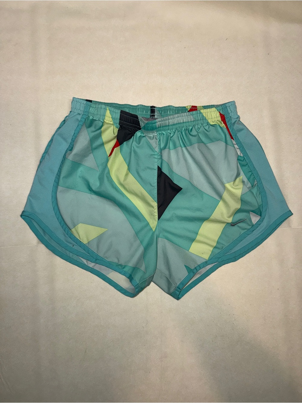 Nike Teal Geo-Print Athletic Shorts with Lime Accents